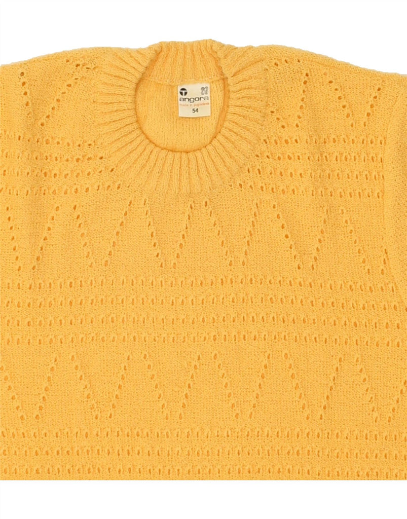 VINTAGE Womens Short Sleeve Crew Neck Jumper Sweater UK 8 Small Yellow Vintage Vintage and Second-Hand Vintage from Messina Hembry 