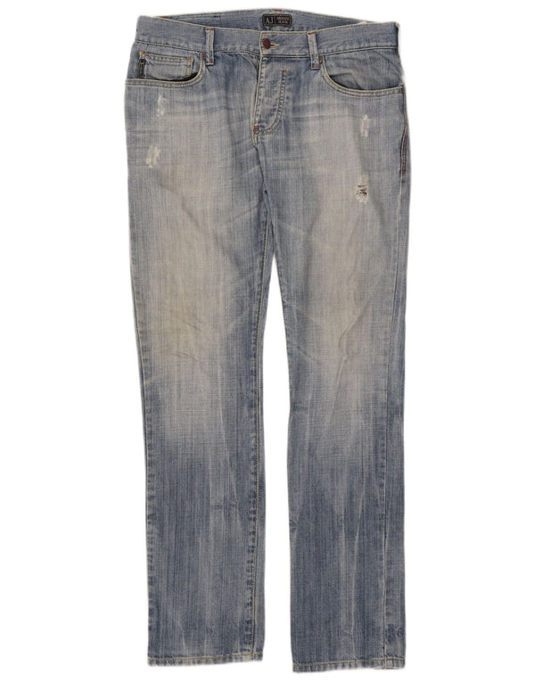 Armani Mens Distressed Slim Jeans W32 L34 Blue Cotton
