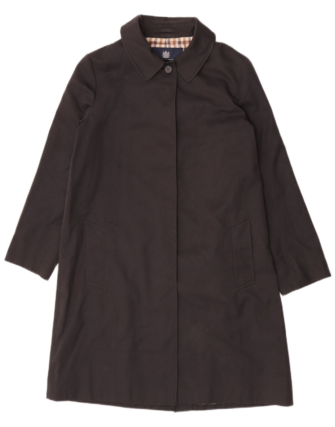 Aquascutum Womens Overcoat UK 14 Large Black Polyester