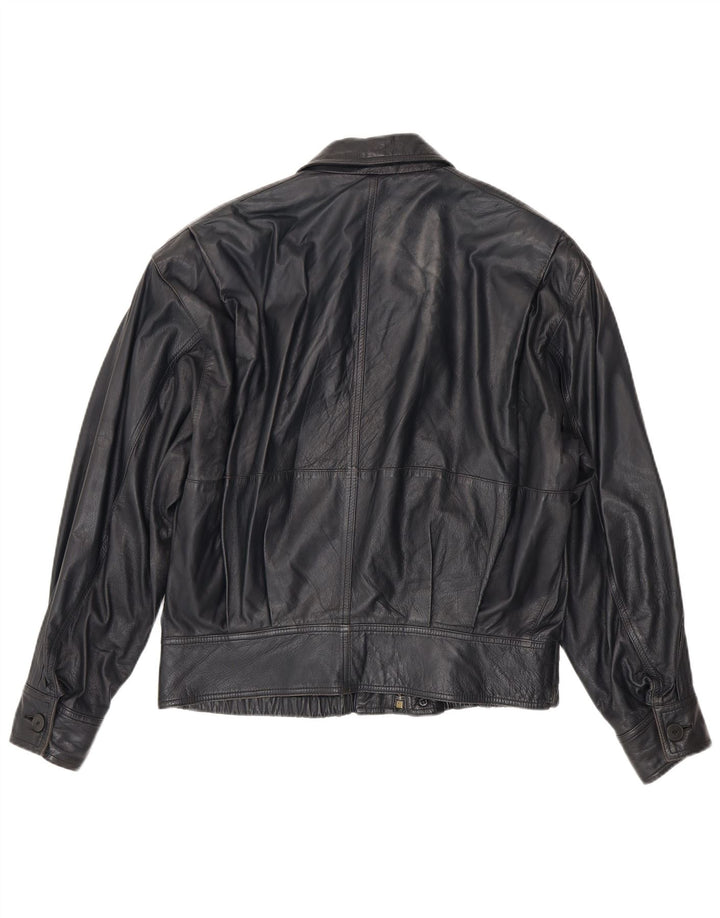 La Matta Mens Bomber Leather Jacket UK 38 Medium Navy Blue Leather