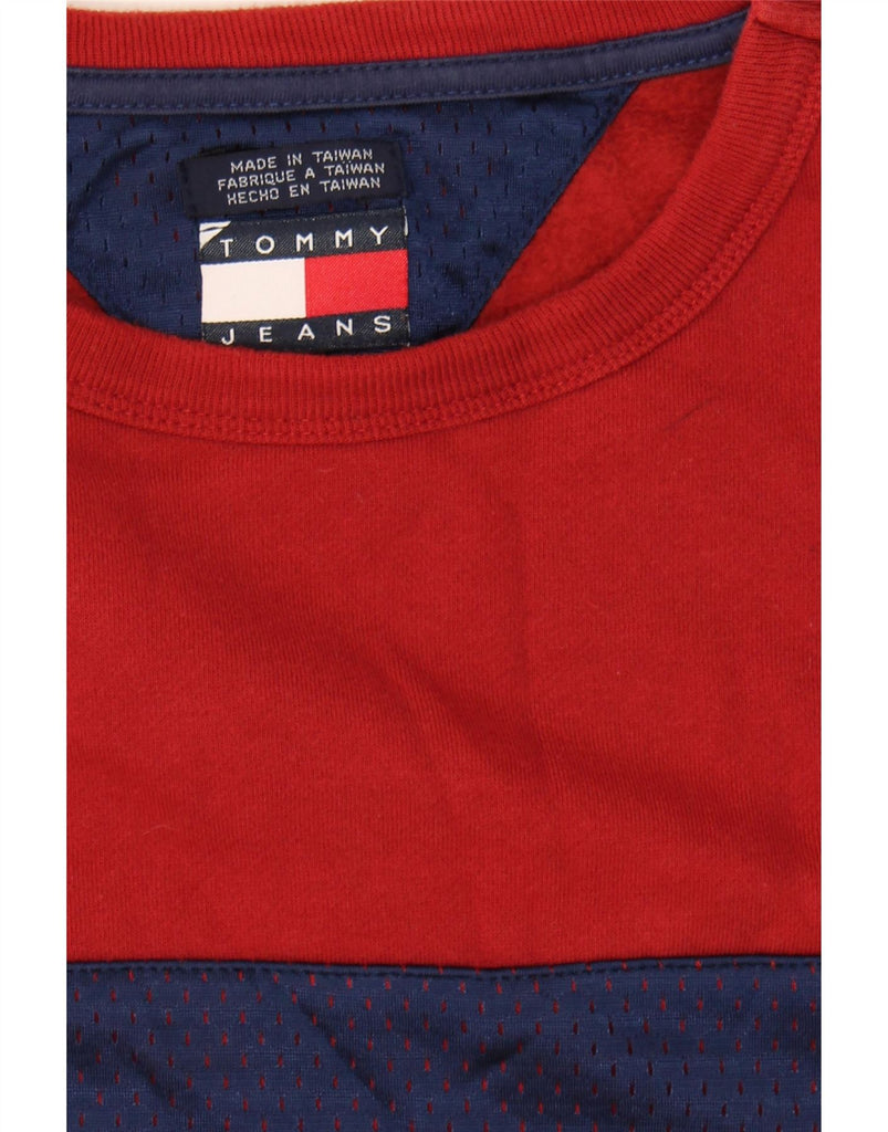 TOMMY HILFIGER Mens Graphic Sweatshirt Jumper XL Red Colourblock Cotton Vintage Tommy Hilfiger and Second-Hand Tommy Hilfiger from Messina Hembry 