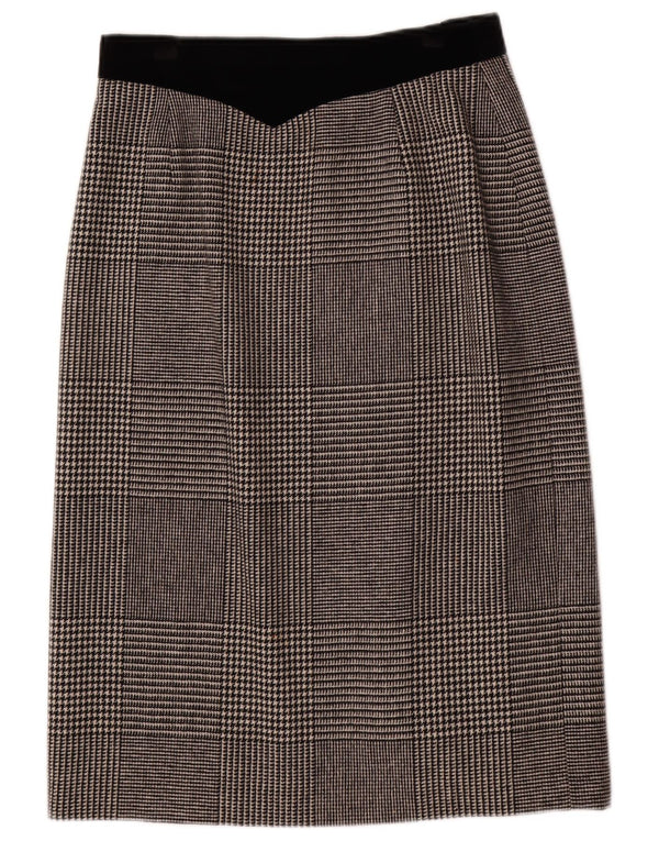 Louis Feraud Womens Midi Skirt UK 16 Large W30 Grey Houndstooth Wool