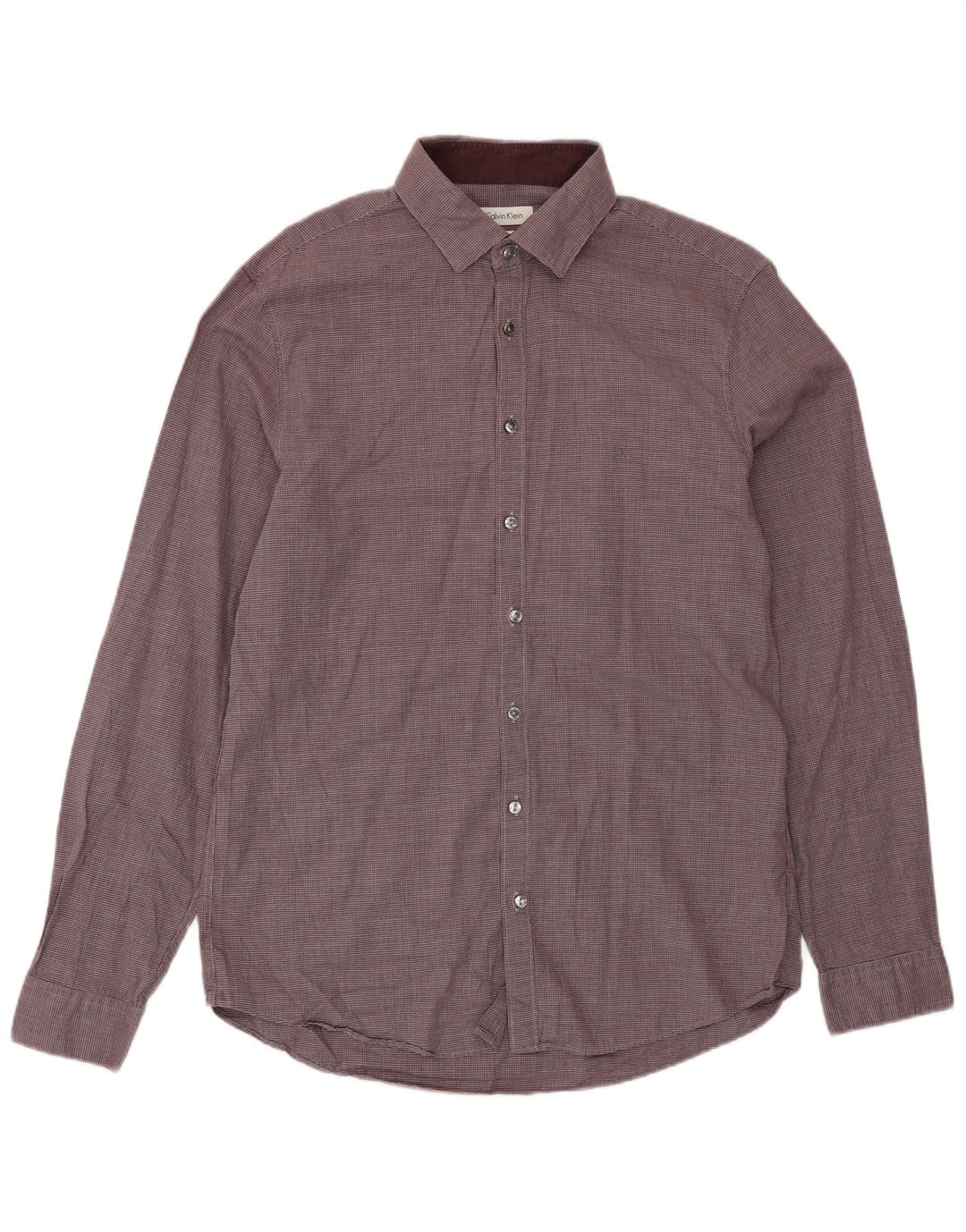 CALVIN KLEIN Mens Slim Fit Shirt Size 41 16 Large Maroon Houndstooth