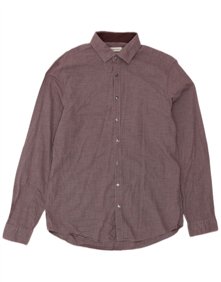 CALVIN KLEIN Mens Slim Fit Shirt Size 41 16 Large Maroon Houndstooth
