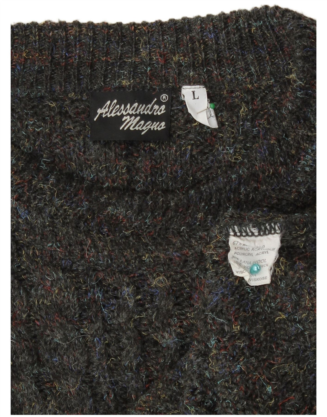 Alessandro Magno Mens Crew Neck Jumper Sweater Large Grey Flecked Acrylic