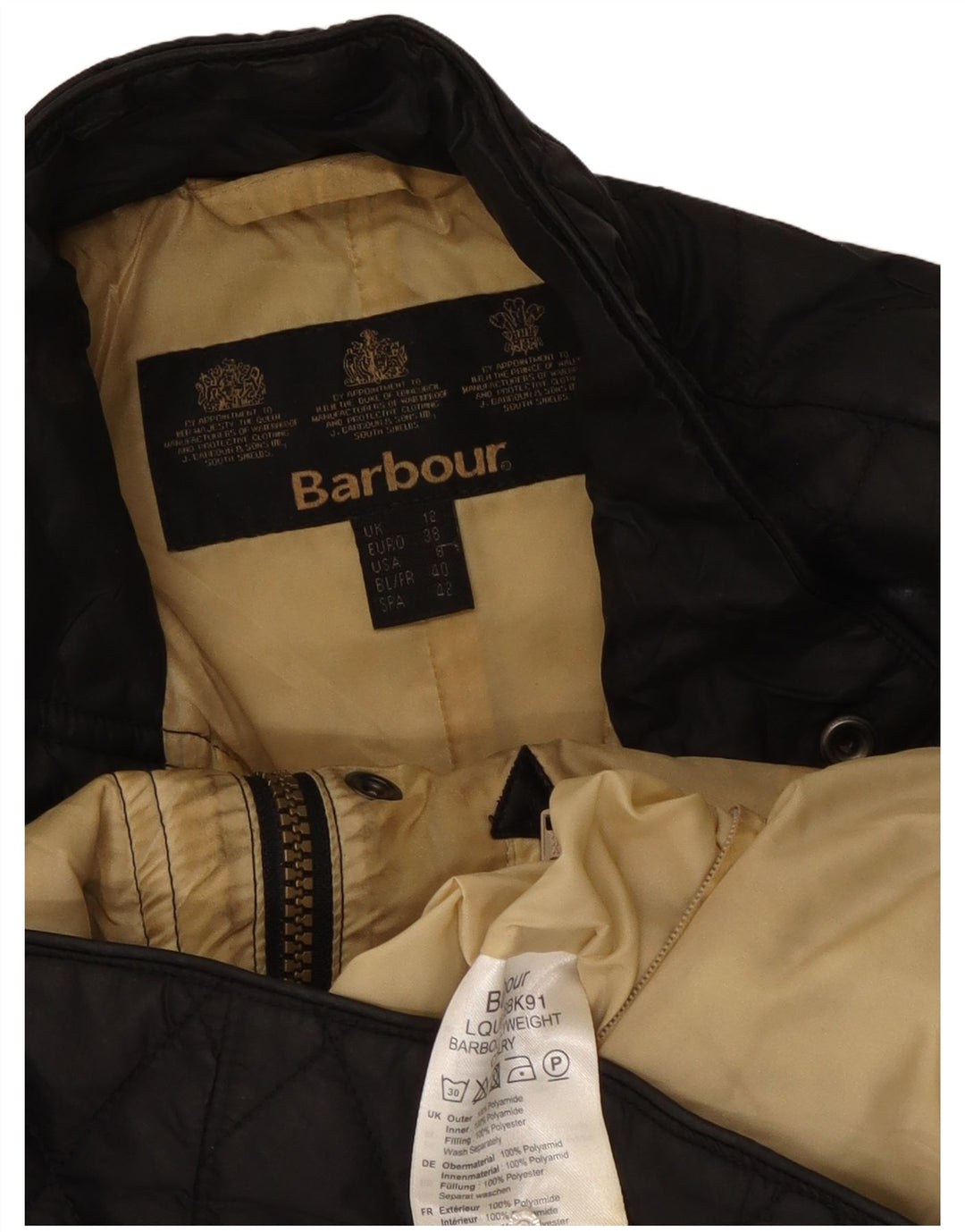 Barbour Womens Quilted Jacket UK 12 Medium Black Polyamide