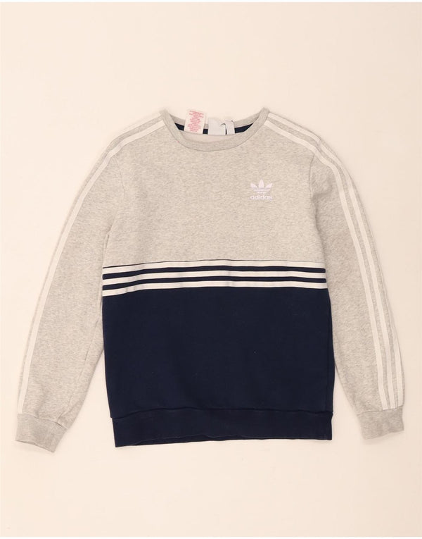 Adidas Boys Sweatshirt Jumper 13-14 Years Grey Colourblock Cotton