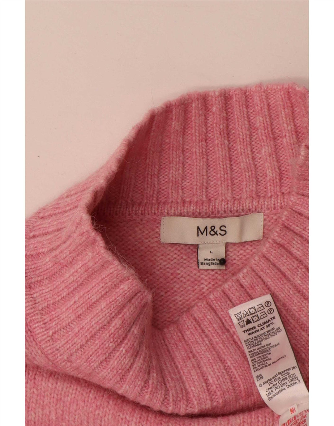 Marks & Spencer Womens Turtle Neck Jumper Sweater UK 16 Large Pink