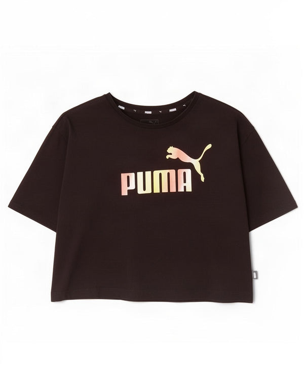 Puma Womens Crop Graphic T-Shirt Top UK 12 Medium Black Cotton