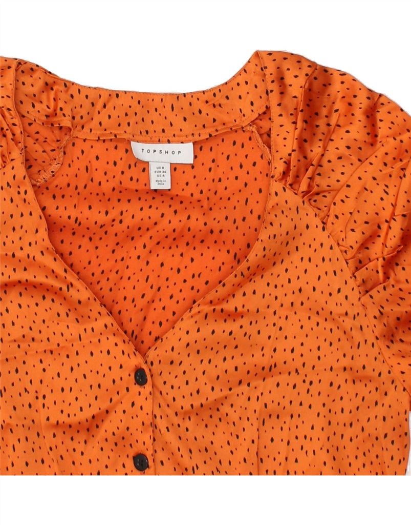 TOPSHOP Womens Crop Shirt Blouse UK 8 Small Orange Spotted Polyester | Vintage Topshop | Thrift | Second-Hand Topshop | Used Clothing | Messina Hembry 