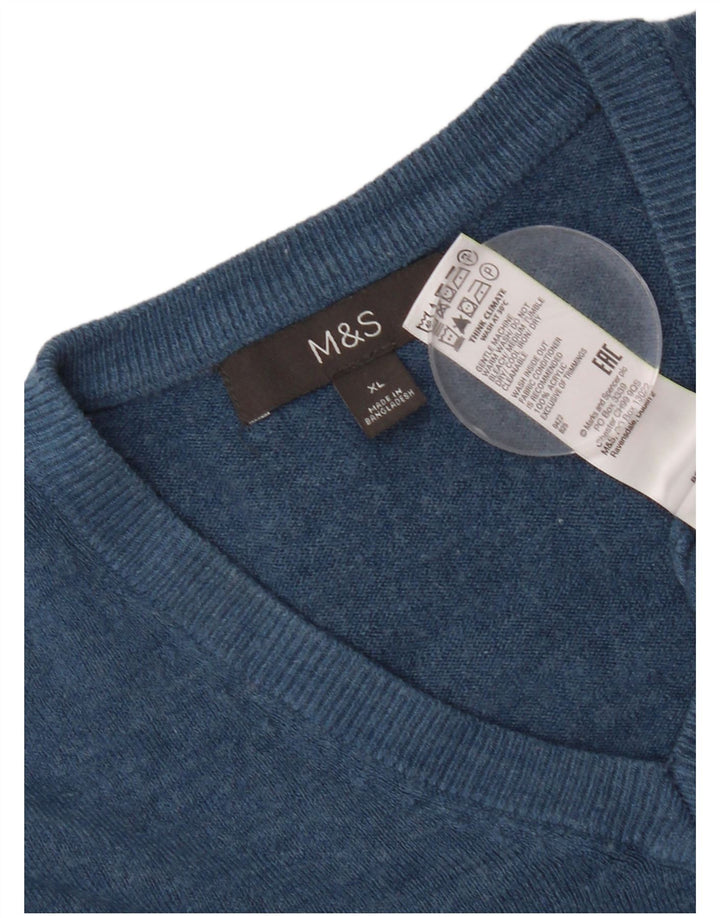 Marks & Spencer Mens V-Neck Jumper Sweater XL Blue Acrylic