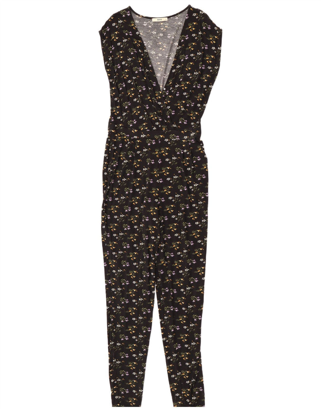 Oasis Womens Sleeveless Jumpsuit UK 12 Medium Black Floral Viscose