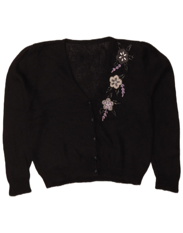 Vintage Womens Cardigan Sweater UK 18 XL Black Floral