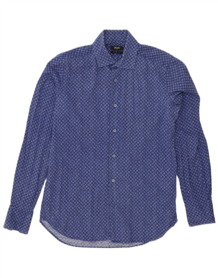 Liu Jo Mens Slim Fit Shirt Medium Blue Spotted Cotton