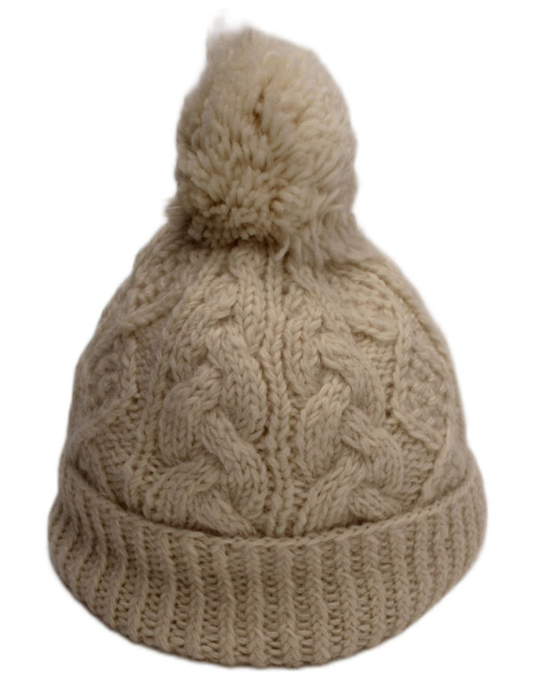 Aran Sweater Market Womens Knit Bobble Hat Large Off White Wool