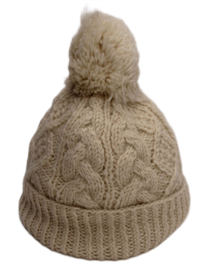 Aran Sweater Market Womens Knit Bobble Hat Large Off White Wool