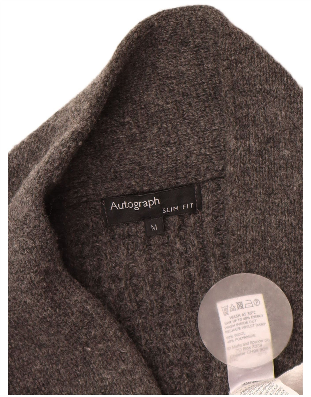 Marks & Spencer Mens Autograph Slim Fit Cardigan Sweater Medium Grey Wool