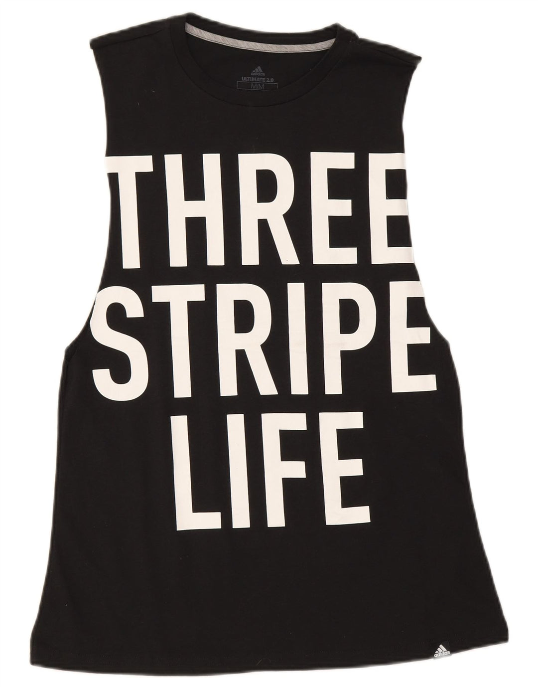 Adidas Womens Three Stripes Graphic Vest Top UK 12 Medium Black Polyester