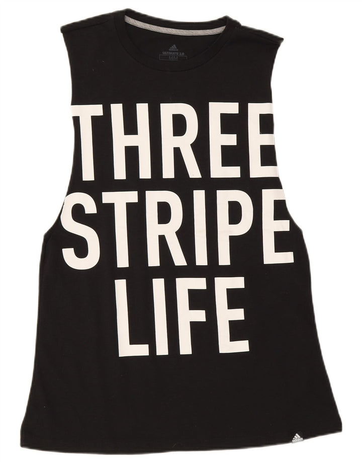 Adidas Womens Three Stripes Graphic Vest Top UK 12 Medium Black Polyester