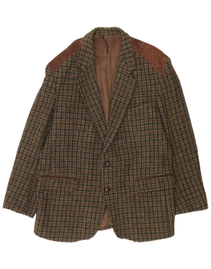 Harris Tweed Mens 2 Button Blazer Jacket UK 38 Medium Green Houndstooth