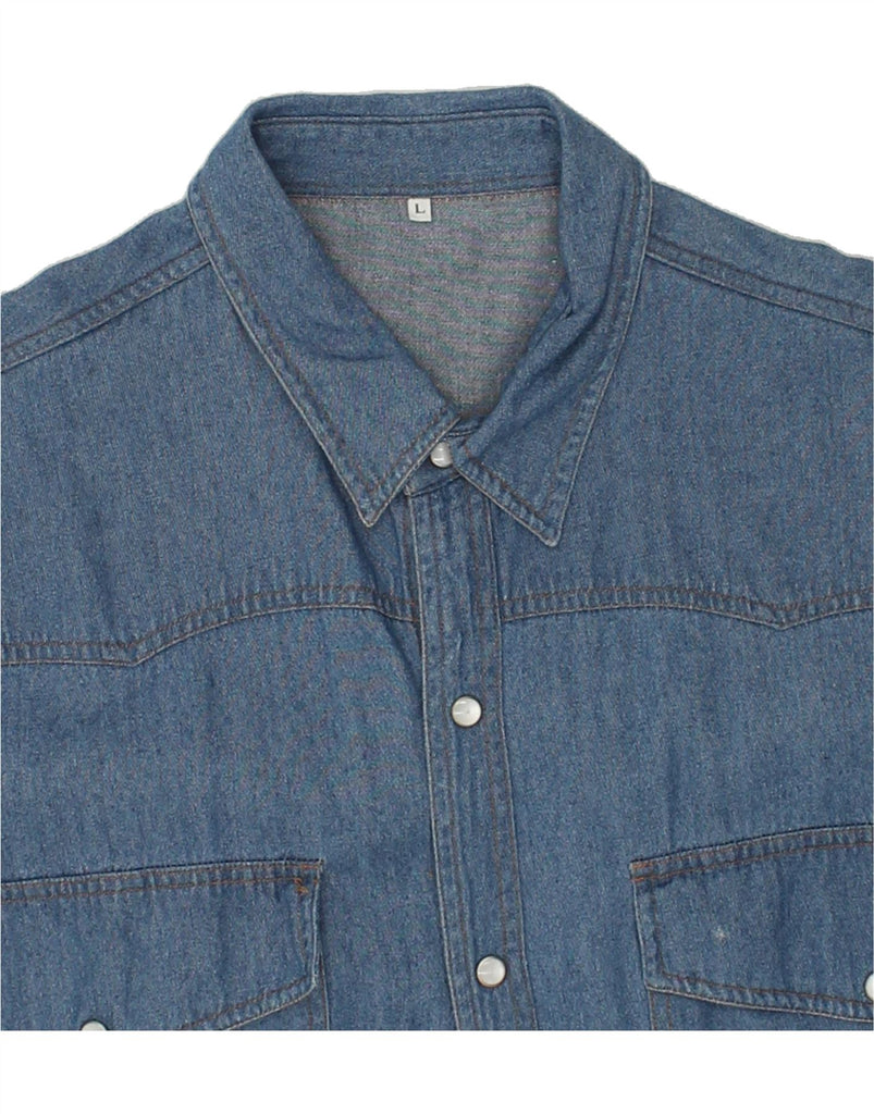 VINTAGE Mens Denim Shirt Large Blue Cotton | Vintage Vintage | Thrift | Second-Hand Vintage | Used Clothing | Messina Hembry 