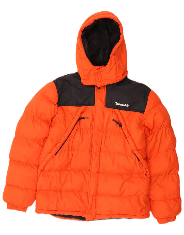 Timberland Boys Hooded Padded Jacket 13-14 Years Small Orange Colourblock