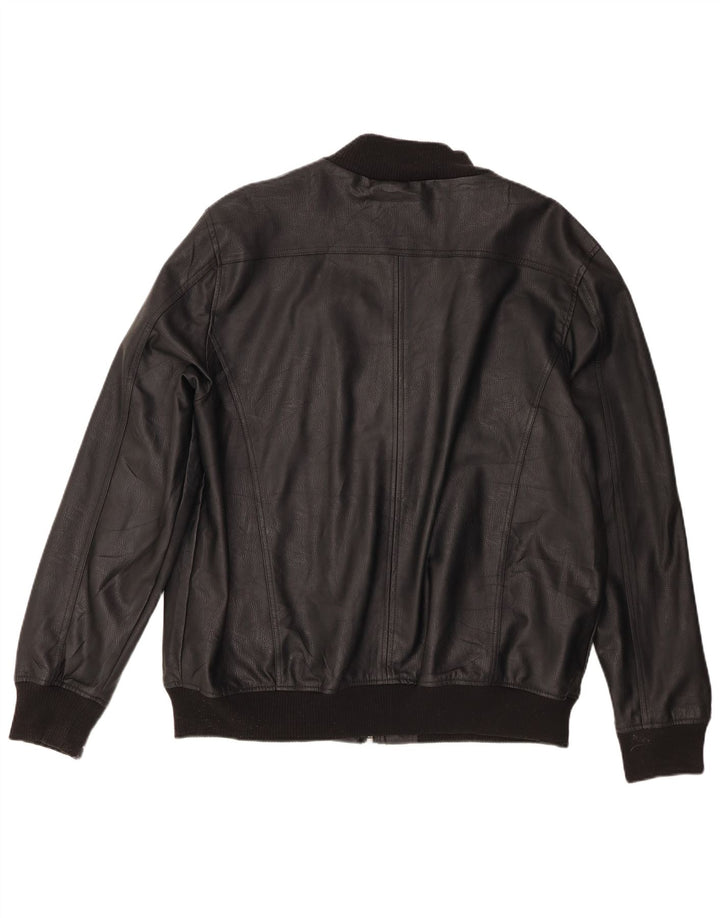 Identic Mens Motorstyle Faux Leather Bomber Jacket UK 42 XL Black Polyester