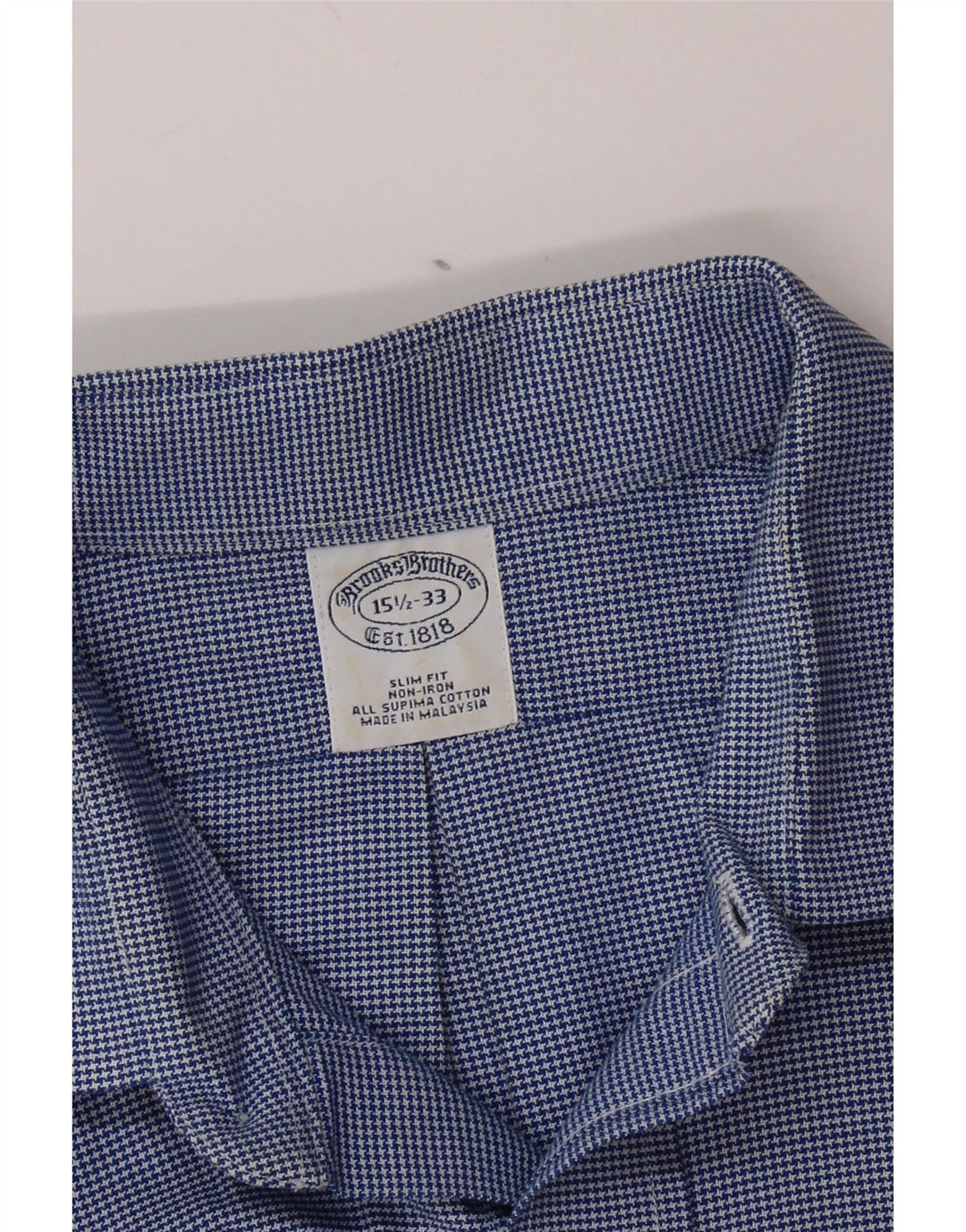 BROOKS BROTHERS Mens Slim Fit Shirt Size 15 1/2 Medium Blue Houndstooth