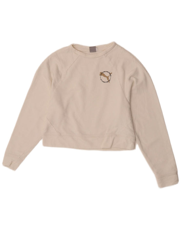 Puma Womens Crop Sweatshirt Jumper UK 6 XS White Cotton