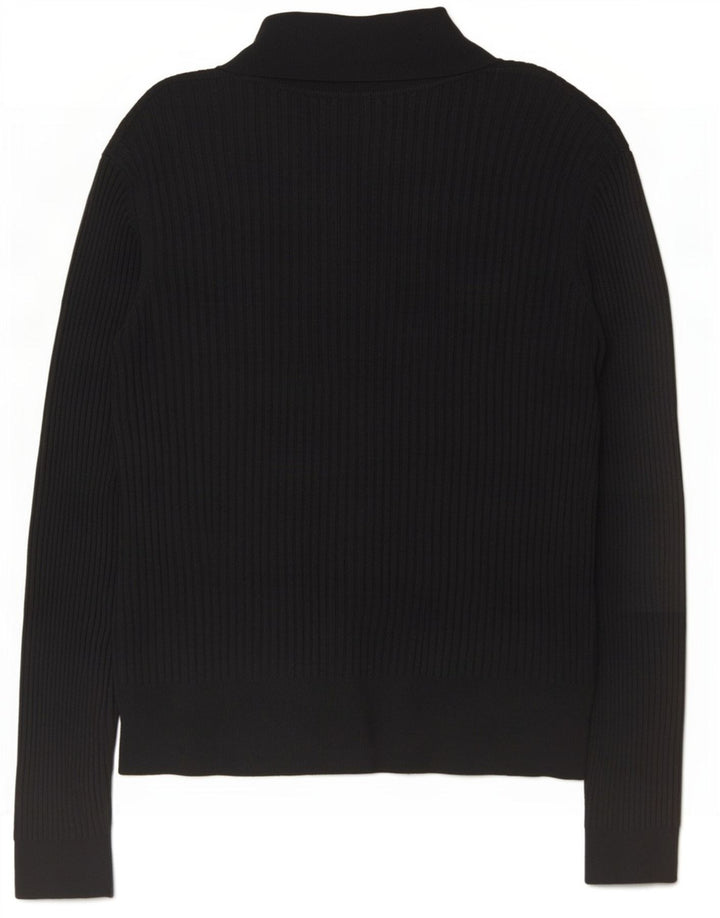 Zara Womens Long Sleeve Polo Shirt UK 14 Medium Black Viscose