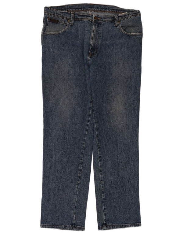 Wrangler Mens Regular Fit Straight Jeans W38 L32 Blue Cotton