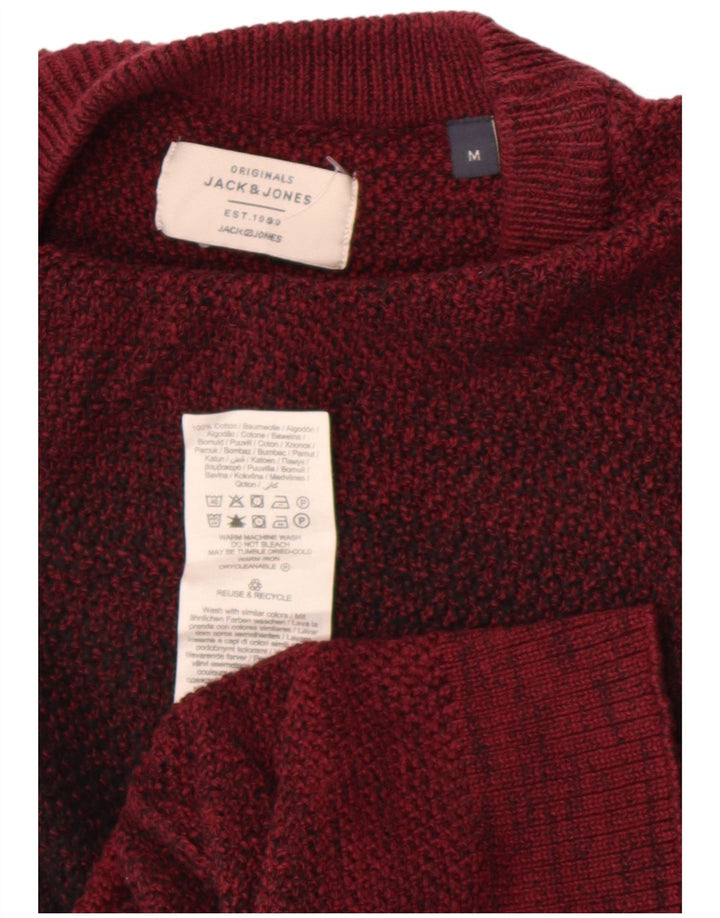 Jack & Jones Mens Crew Neck Jumper Sweater Medium Maroon Colourblock Cotton