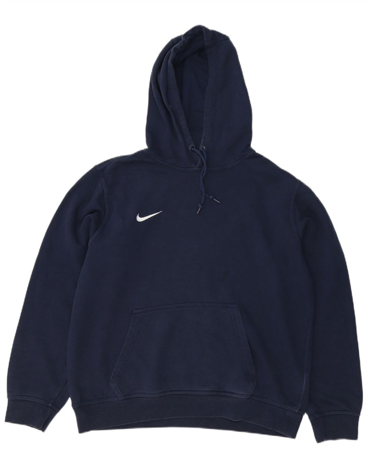 NIKE Mens Hoodie Jumper Large Navy Blue Cotton