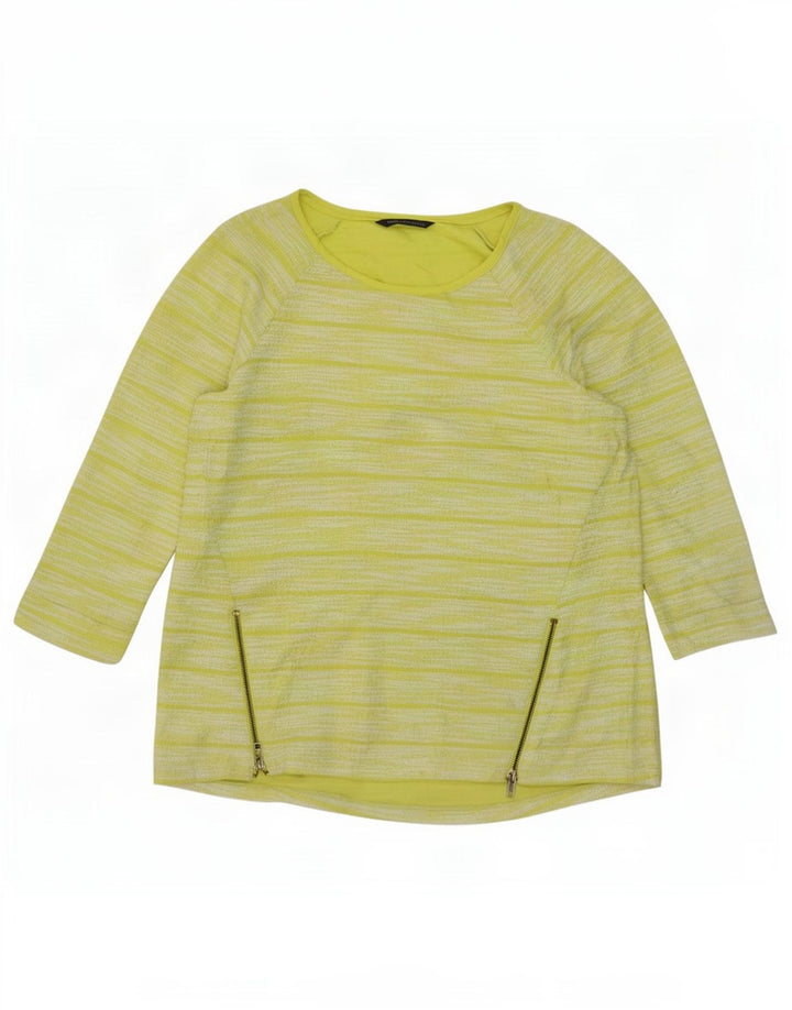 Marks & Spencer Womens Top 3/4 Sleeve UK 14 Large Green Striped Polyester