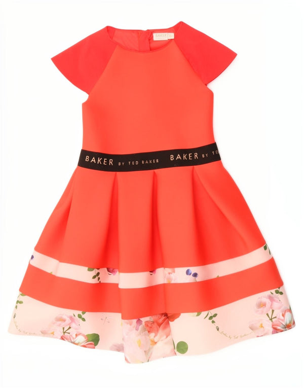 Ted Baker Girls A-Line Dress 9-10 Years Red Floral Polyester Flower