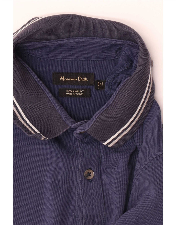 Massimo Dutti Mens Short Sleeve Regular Fit Polo Shirt Large Navy Blue