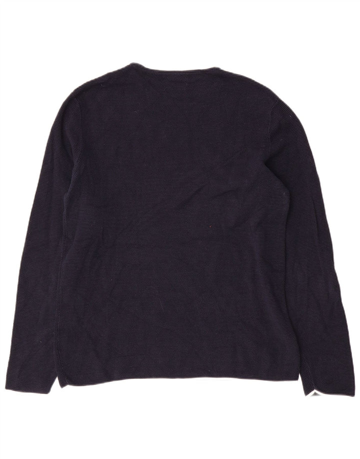 Zara Mens Crew Neck Jumper Sweater Large Navy Blue Cotton