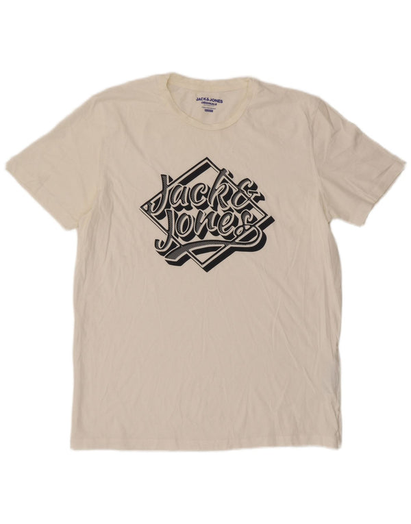 Jack & Jones Mens Regular Fit Graphic T-Shirt Top XL White Cotton