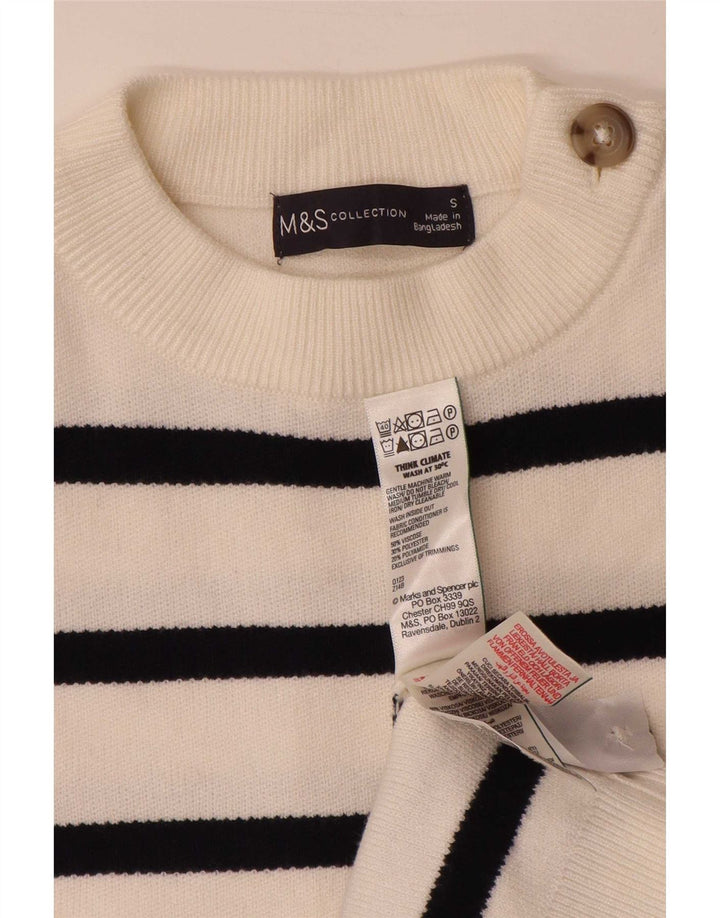 Marks & Spencer Womens Crew Neck Jumper Sweater UK 10 Small White Striped