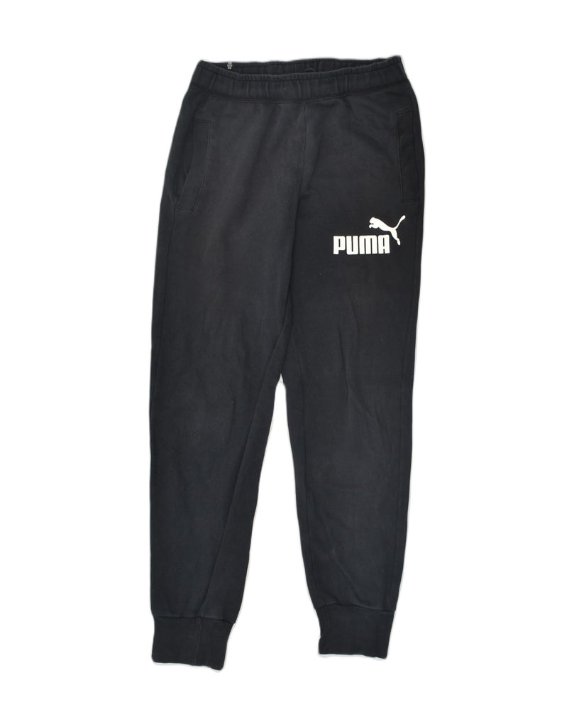 PUMA Mens Graphic Tracksuit Trousers Joggers Small Black Cotton | Vintage Puma | Thrift | Second-Hand Puma | Used Clothing | Messina Hembry 