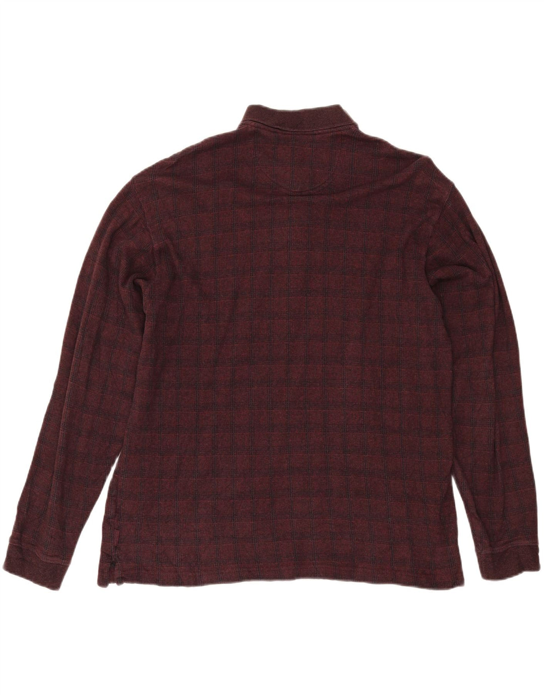 IZOD Mens Long Sleeve Polo Shirt Medium Maroon Check Cotton Vintage Izod and Second-Hand Izod from Messina Hembry 