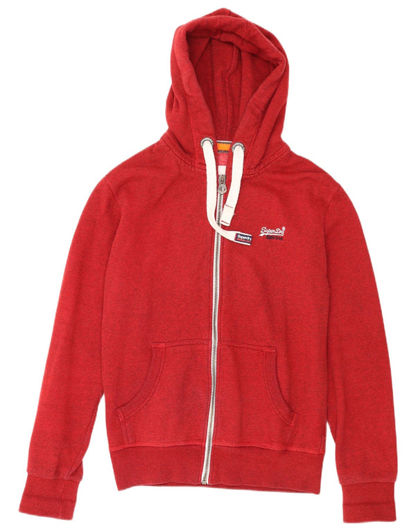 Superdry Mens Zip Hoodie Sweater Medium Red Cotton