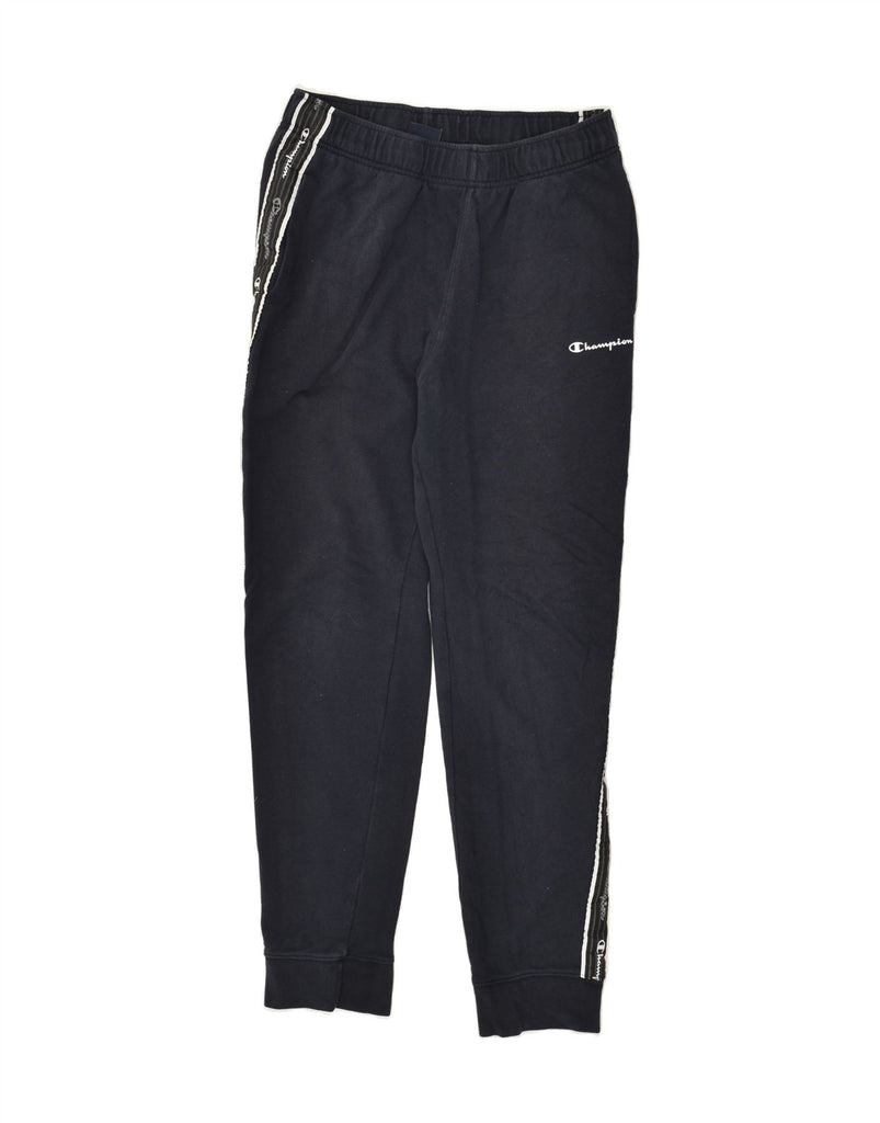 CHAMPION Mens Graphic Tracksuit Trousers Joggers Large Navy Blue Cotton | Vintage Champion | Thrift | Second-Hand Champion | Used Clothing | Messina Hembry 