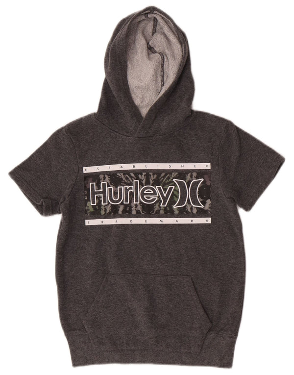 Hurley Girls Graphic Short Sleeve Hoodie Jumper 8-9 Years Small Grey Cotton