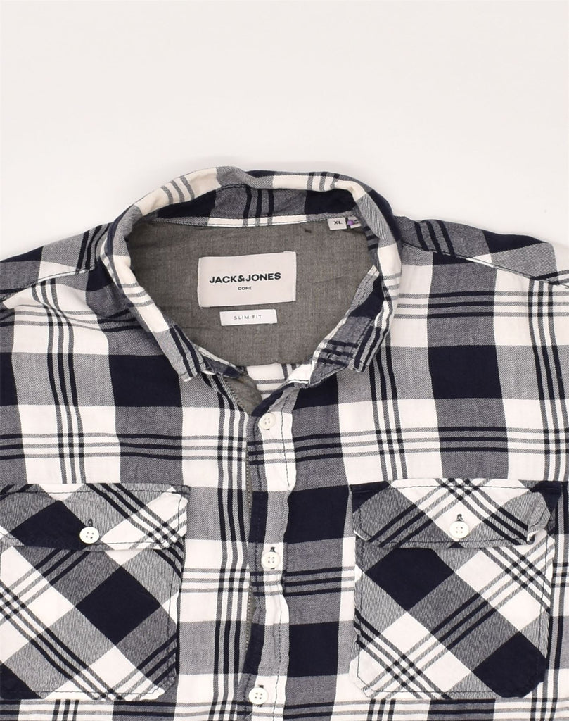 JACK & JONES Mens Slim Fit Shirt XL Navy Blue Check Cotton | Vintage Jack & Jones | Thrift | Second-Hand Jack & Jones | Used Clothing | Messina Hembry 