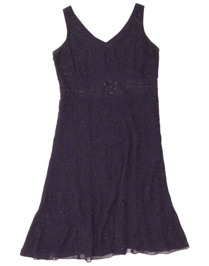 Marks & Spencer Womens Sleeveless A-Line Dress UK 16 Large Purple Polyester