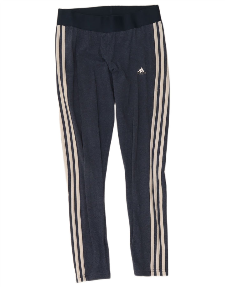 Adidas Womens Leggings UK 12/14 Medium Navy Blue Cotton