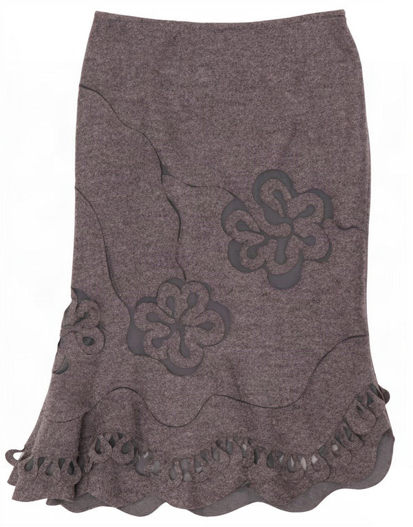 Per Una Womens Asymmetrical Skirt UK 10 Small W27 Grey Floral Wool