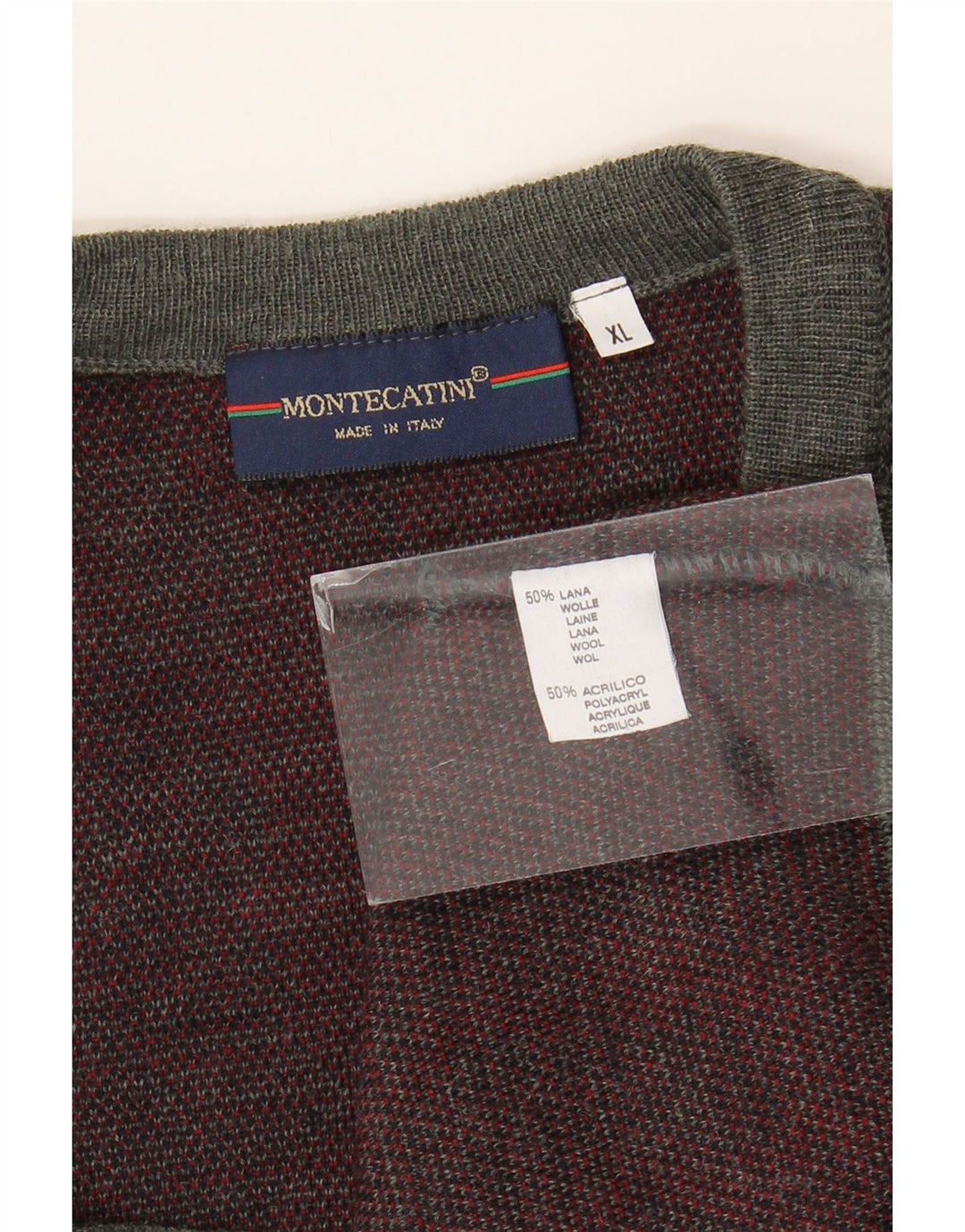 Montecatini Mens Sleeveless Cardigan Sweater XL Grey Geometric Wool