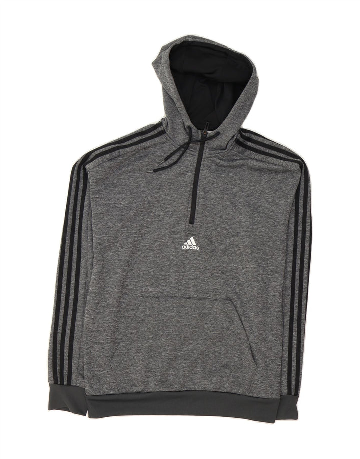 ADIDAS Mens Zip Neck Hoodie Jumper Medium Grey Flecked Polyester Vintage Adidas and Second-Hand Adidas from Messina Hembry 